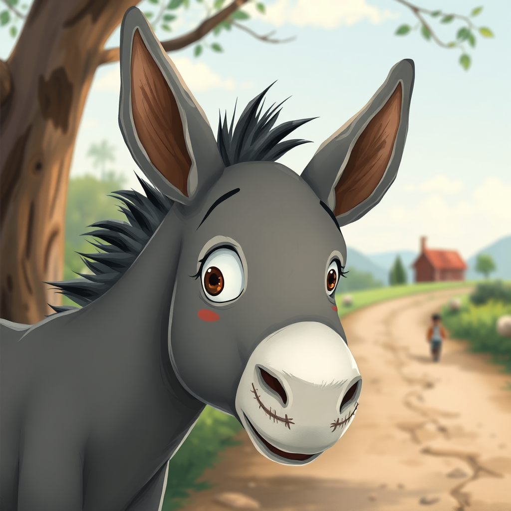 Donkey looks surprised as Nasrettin Hoca walks away