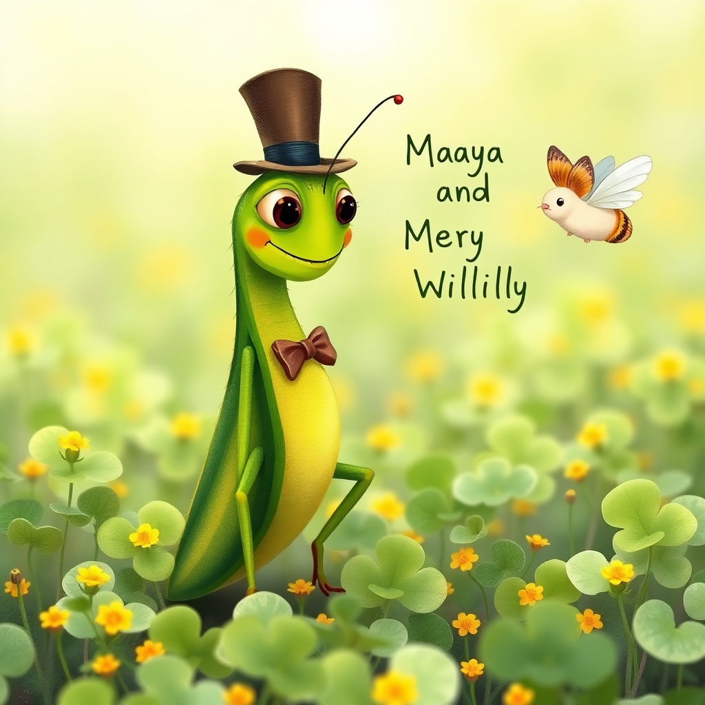 Maya and Willy meeting Flip the grasshopper
