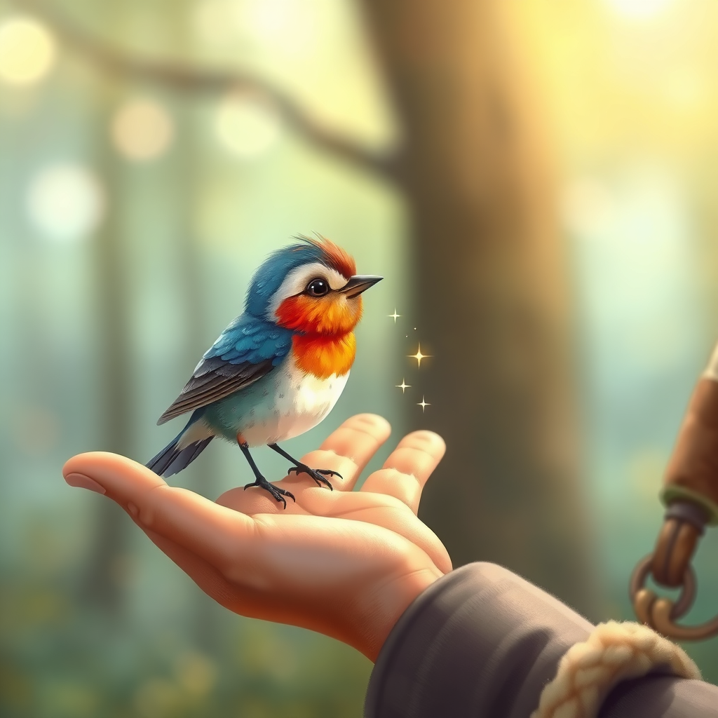 Bird whispering its first teaching