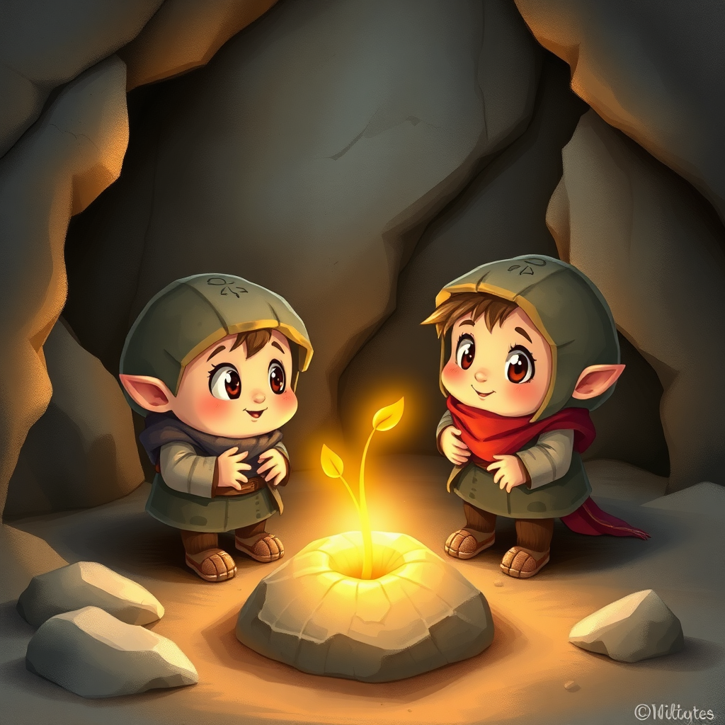 Bram and Pip discovering the golden sprout