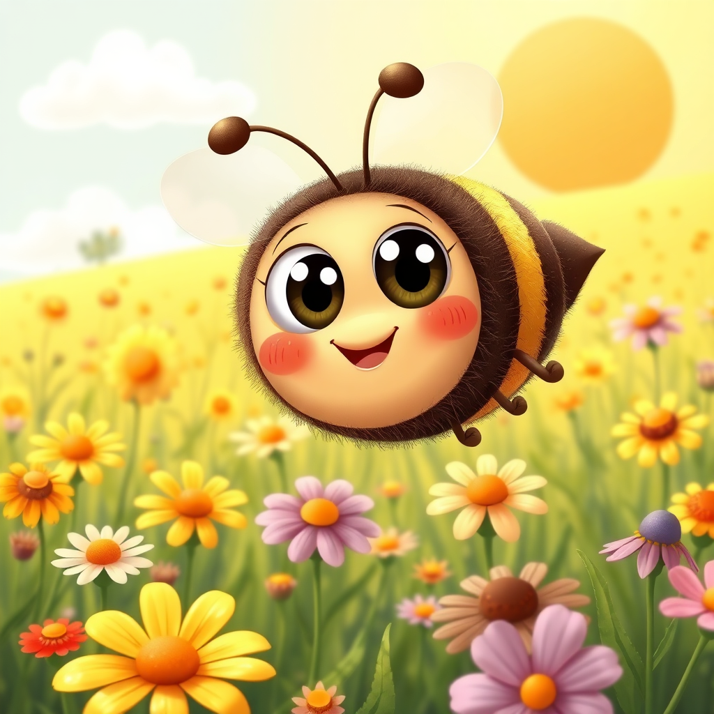 Maya the bee flying over a meadow