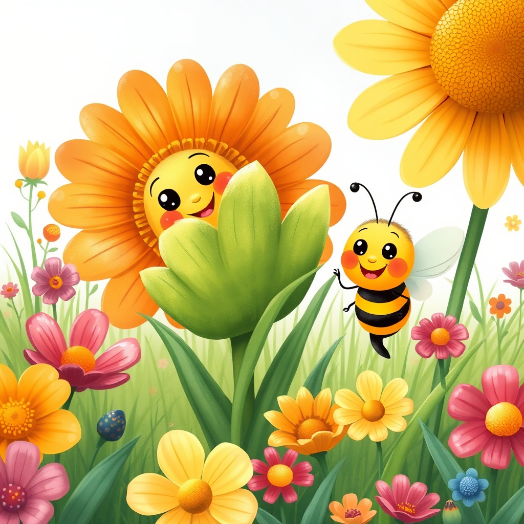 Maya and Willy playing hide and seek among giant daisies
