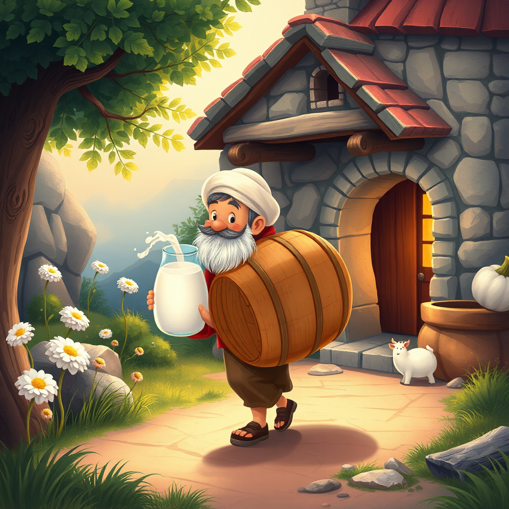 Nasrettin Hoca carrying a milk barrel