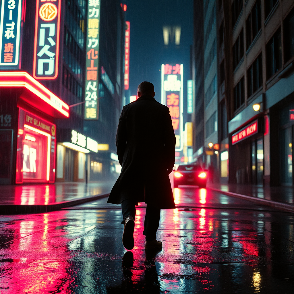 Futuristic city street at night