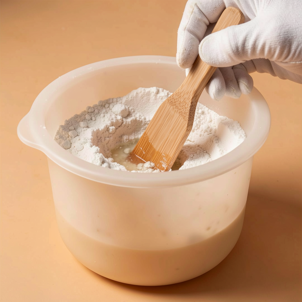 Mixing stone powder and water