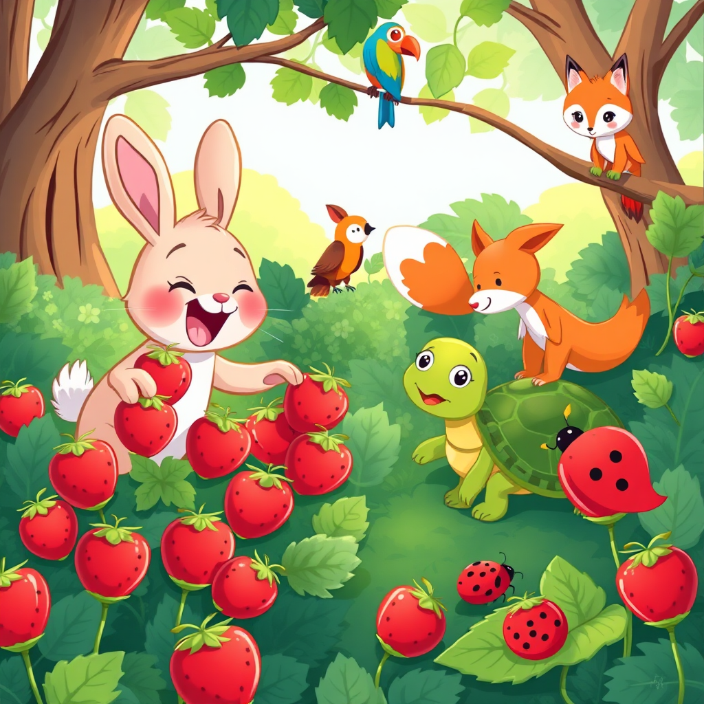 Benny gathering strawberries