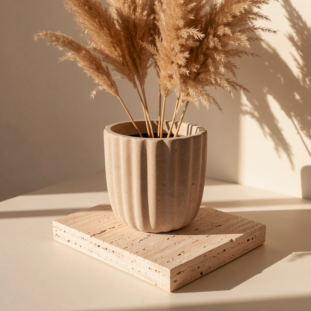 Fluted stone powder planter pot