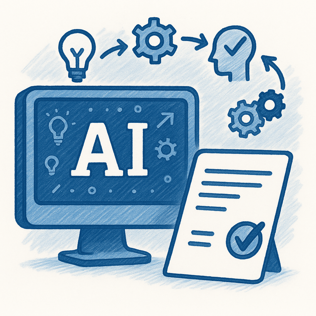 An imaginative image depicting a computer screen with dynamic AI prompts flowing creatively from the device. The background hints at a technology-driven atmosphere with imaginative colors like blue and silver. The flow of ideas visualized in this way emphasizes the cutting-edge aspect of AI in marketing.