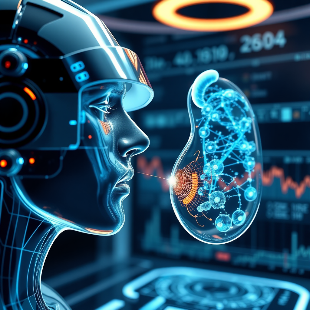  A futuristic representation of breath analysis using advanced sensors and data visualization. The image should convey a sense of precision and technological innovation.