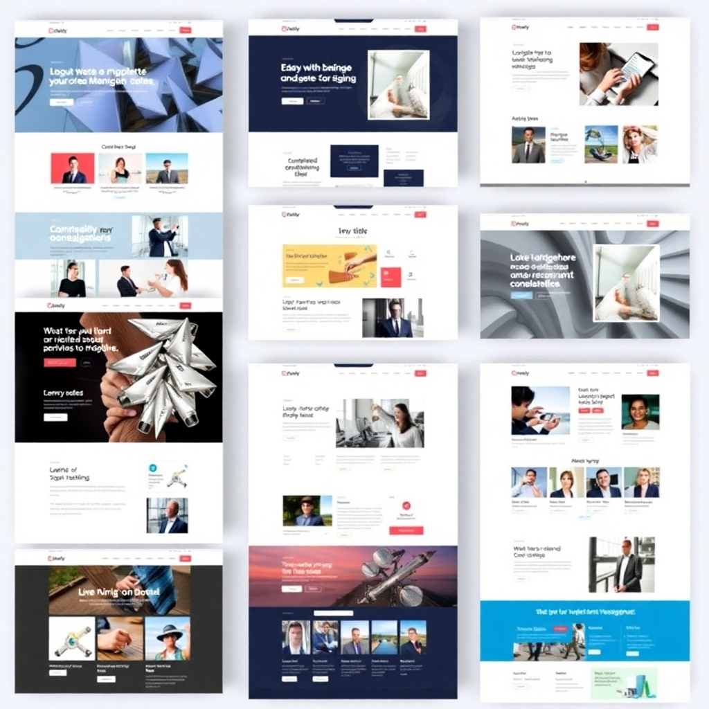 A high-quality image showcasing a variety of modern and responsive website designs. The image should emphasize the clean lines, intuitive navigation, and visually appealing layouts. The lighting should be even and bright. The color palette should be versatile and adaptable, reflecting the range of design styles available. The overall style should be modern and sleek, highlighting the quality and professionalism of the design work.