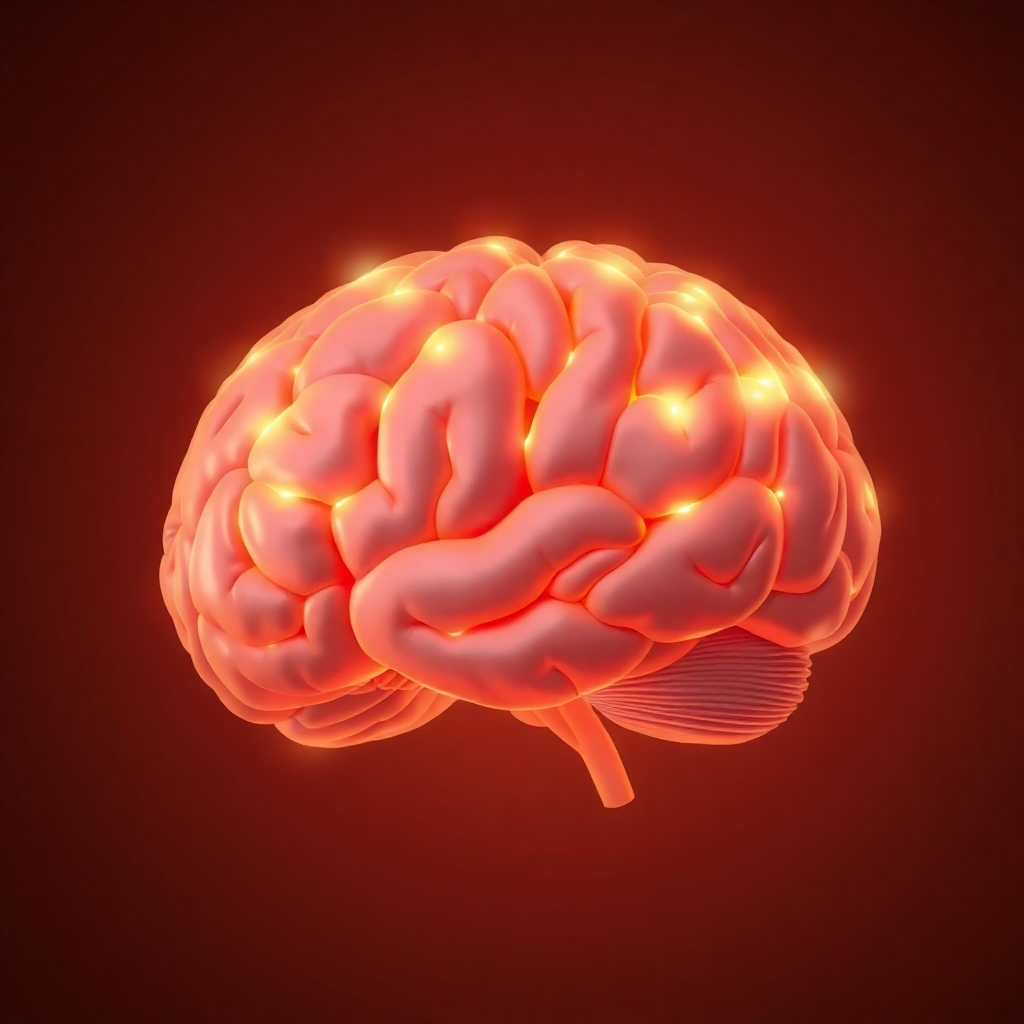 A photorealistic image of a brain with highlighted areas showing neural connections, symbolizing effective communication.  Use a warm color palette to convey positivity. Style should be clean and professional, with a focus on detailed anatomical accuracy.  Resolution: 4K