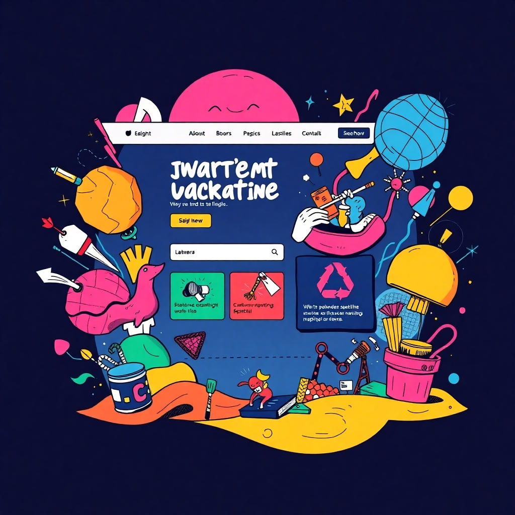 A photorealistic image of a website design showcasing bold and creative elements. The imagery should be inspired by sketchnoting techniques, with colorful visuals and unique illustrations. The color scheme should be vibrant and attention-grabbing.  Technical Specs:  4K resolution image with a focus on unique and dynamic website design.