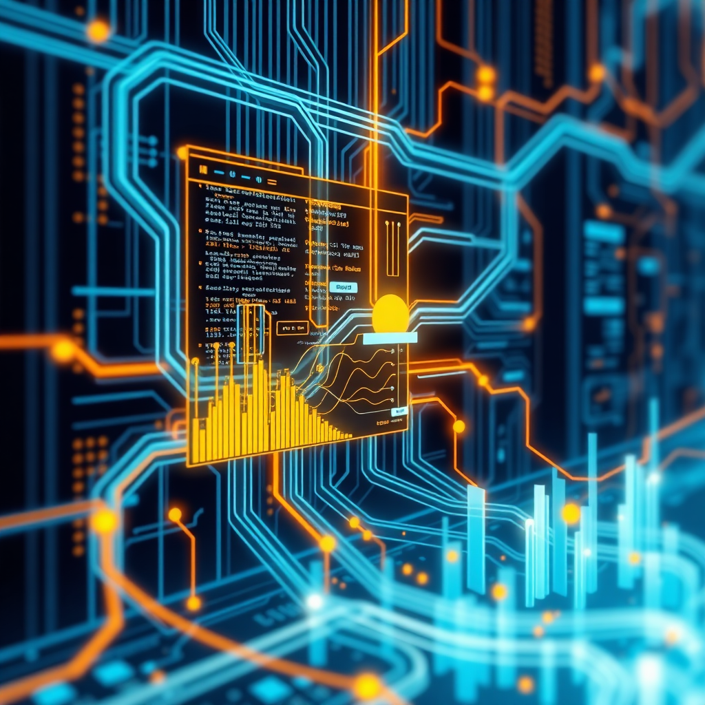A stylized image of data streams flowing into a central processing unit, with visualizations of patterns and insights emerging from the data. The image should convey a sense of clarity, precision, and discovery. The color palette should be vibrant and dynamic, with accents of orange and yellow.