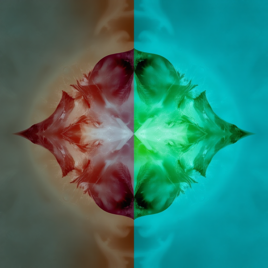 Abstract image representing emotional balance and harmony. Use a symmetrical composition and a calming color palette, such as blues and greens.