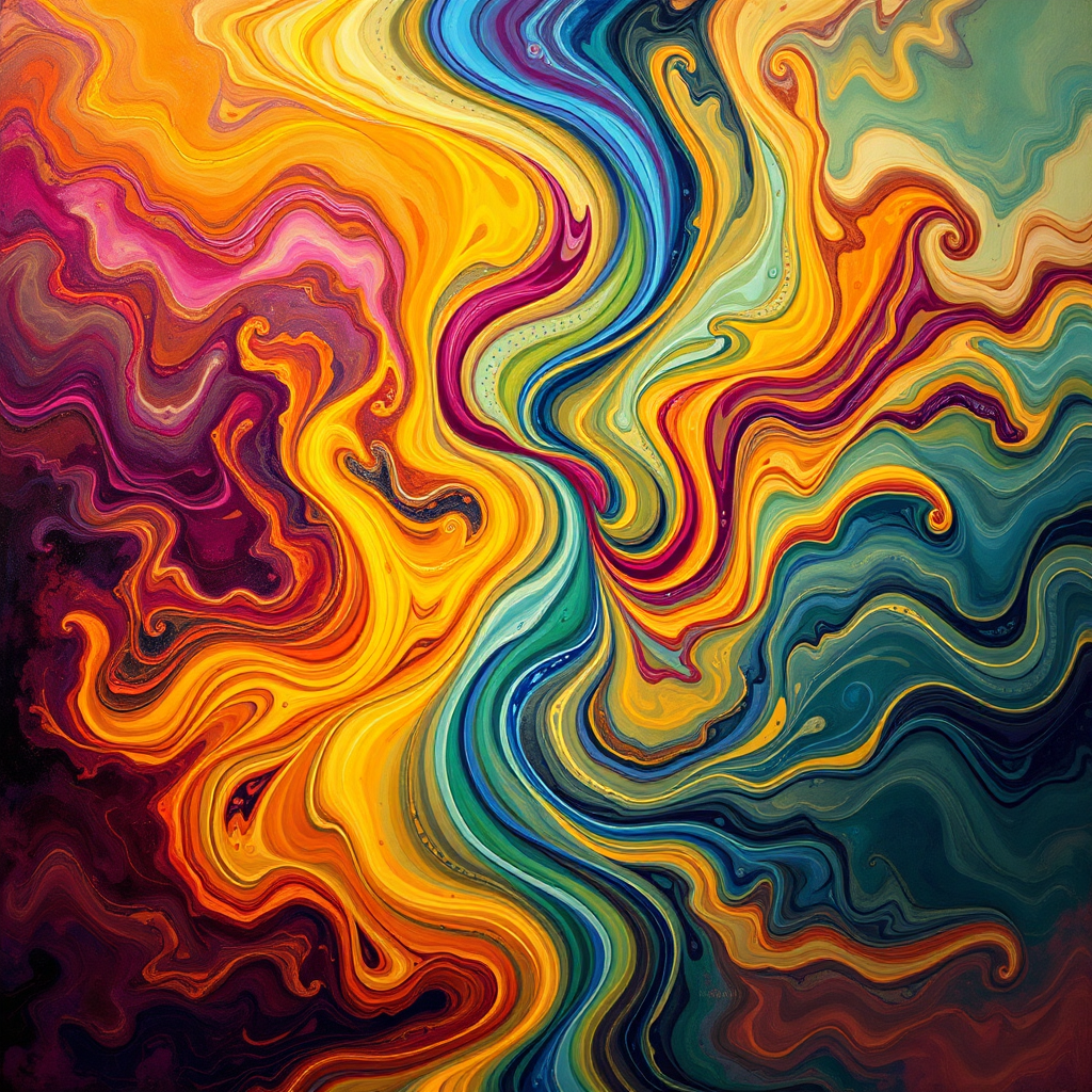 An abstract image representing the interconnectedness of breath, mind, and body. Use swirling patterns and vibrant colors to symbolize energy flow and holistic well-being.