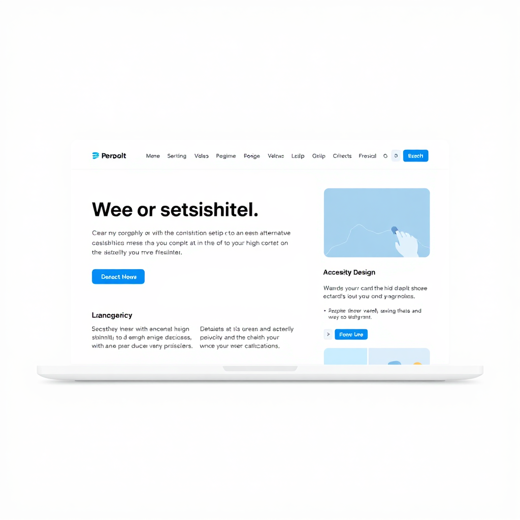 An illustration of a website designed with accessibility in mind. The image depicts a website with clear typography, high contrast, and alternative text for images, making it easy for users with disabilities to access and navigate the content. The color palette is clean and simple, using shades of white and gray with blue accents. The overall impression is one of inclusivity and accessibility. The lighting is soft and even. Camera angle is straight on. Style reference: Accessibility design, inclusive design. 4K resolution.