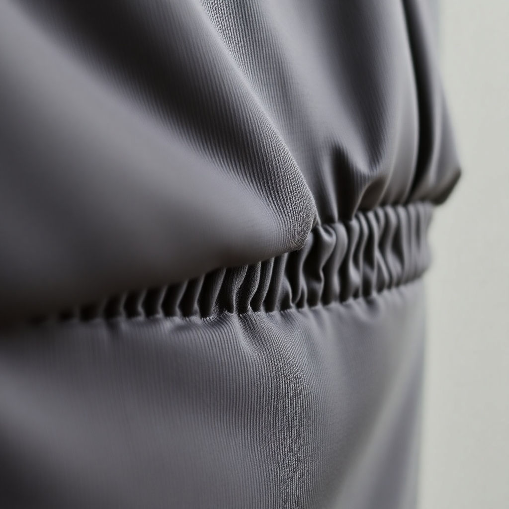 Close-up shot emphasizing the texture of the tracksuit fabric. High-quality, soft lighting, neutral background. Focus on the quality and feel of the materials.