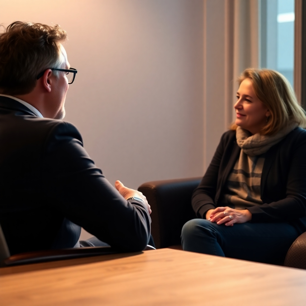 Photorealistic image of a coach and client engaged in a one-on-one session, with soft, warm lighting and a focus on their connection. High-quality 4K resolution. Style references: professional lifestyle photography