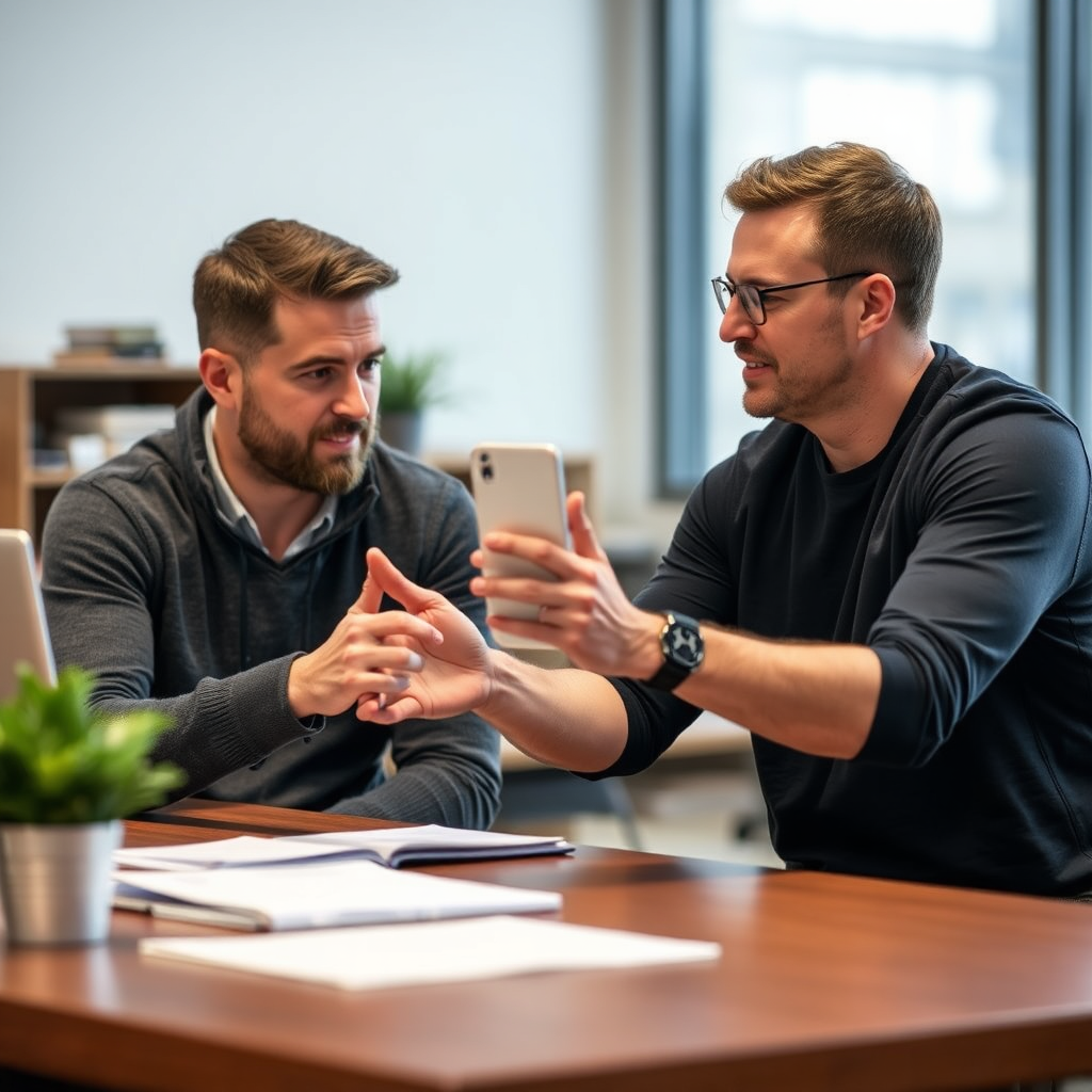 Photorealistic image of a one-on-one training session between Stefan and a client. Focus on the interaction and personalized guidance. Soft lighting and blurred background.