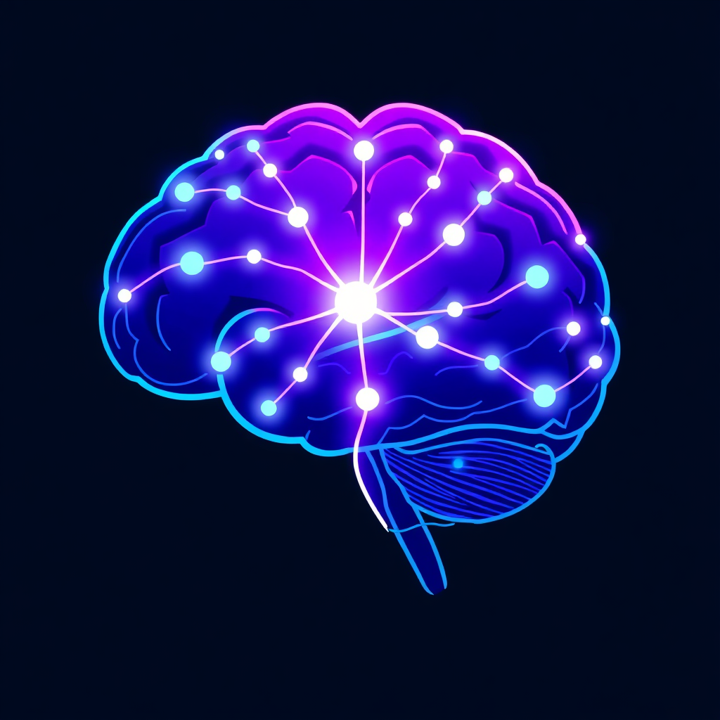 Stylized image of a brain with interconnected pathways lighting up, symbolizing improved cognitive function and clarity. Use a modern and tech-inspired aesthetic with a blue and purple color palette.