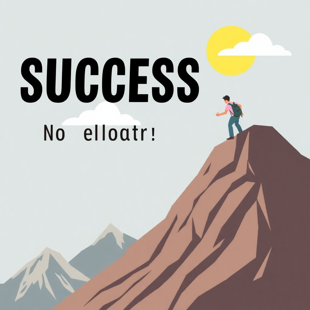 Stylized image showing a person climbing a metaphorical mountain to reach success. The mountain could represent the goals, and the person's progress to success.  The image has to be creative and use metaphors to communicate the value.
