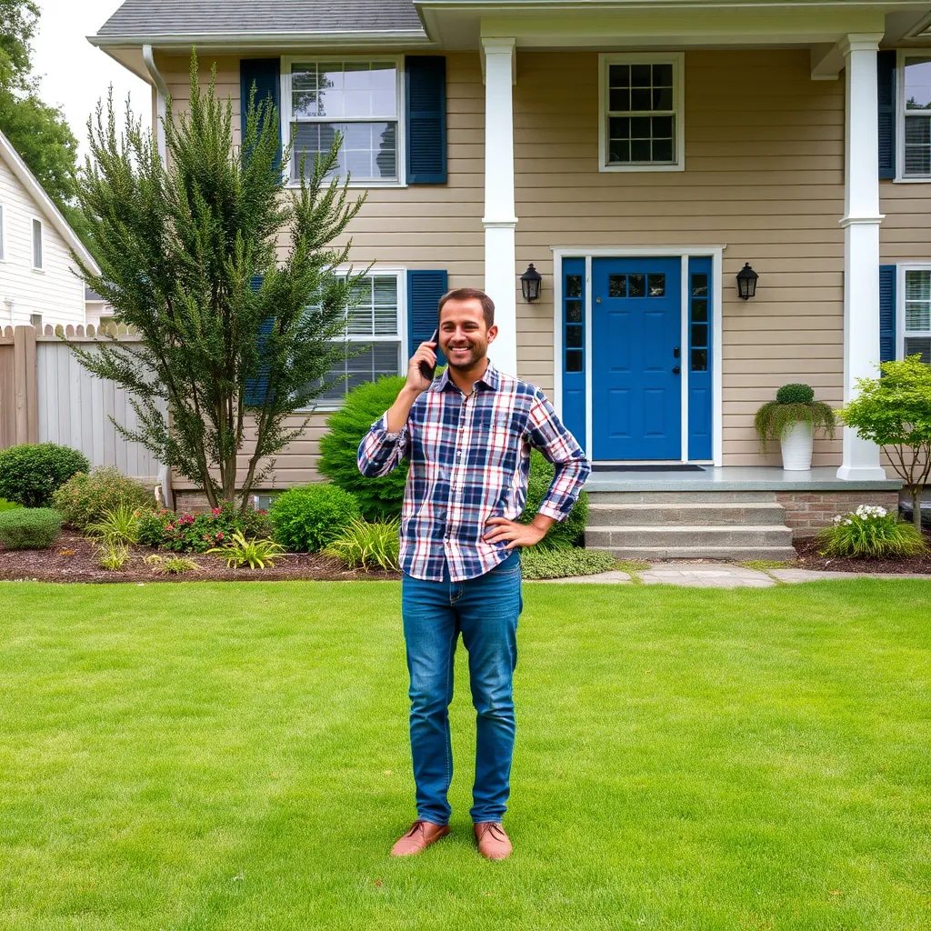 A friendly moving company representative is on the phone with a customer, providing updates and reassurance. The representative is standing in a brightly lit office, with a team of other movers working diligently in the background. The scene exudes a sense of professionalism and reliability.