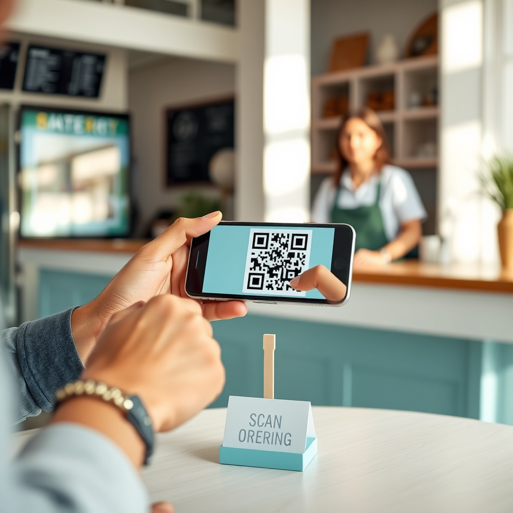 Customer scanning a QR code to order