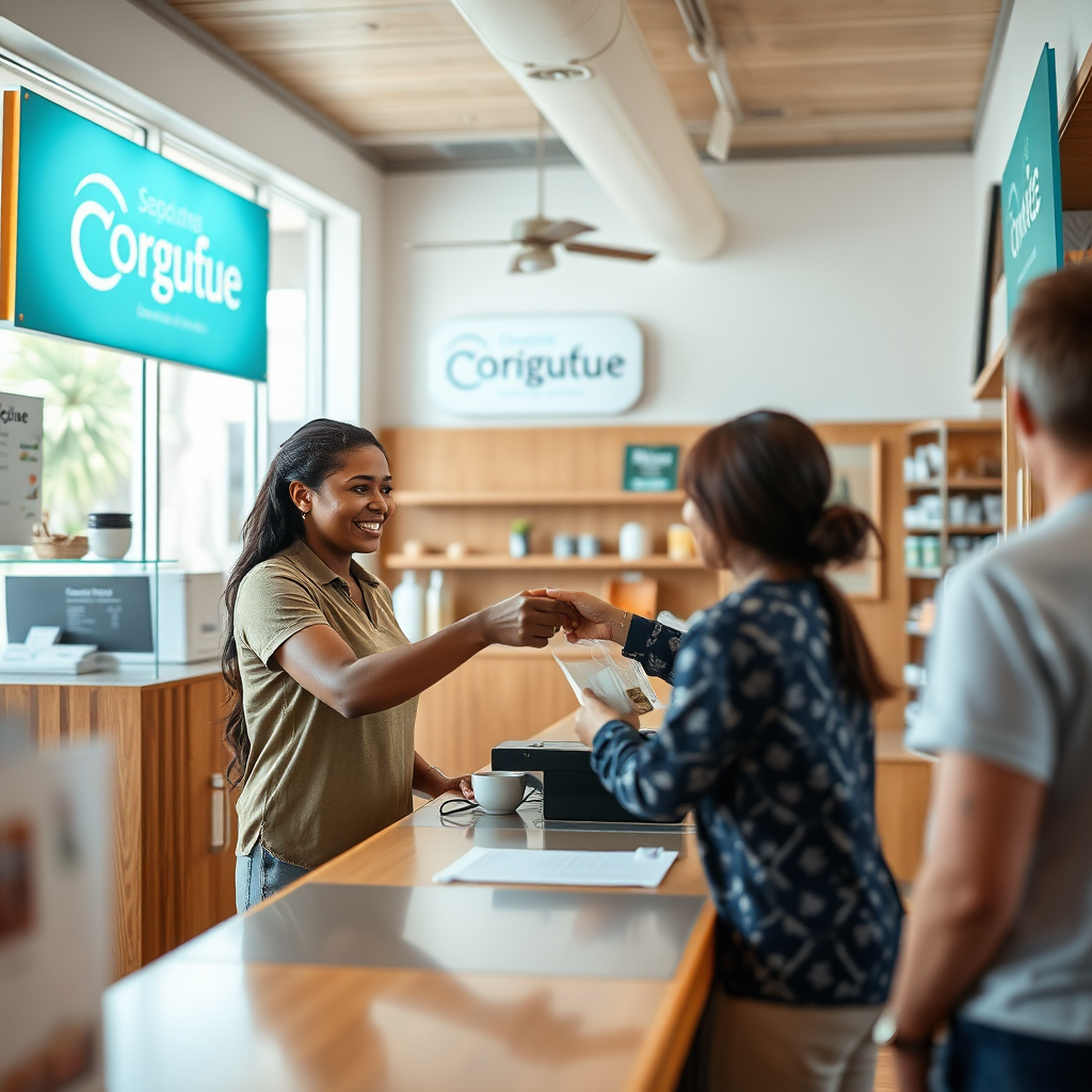 Caribbean small business owner serving a customer