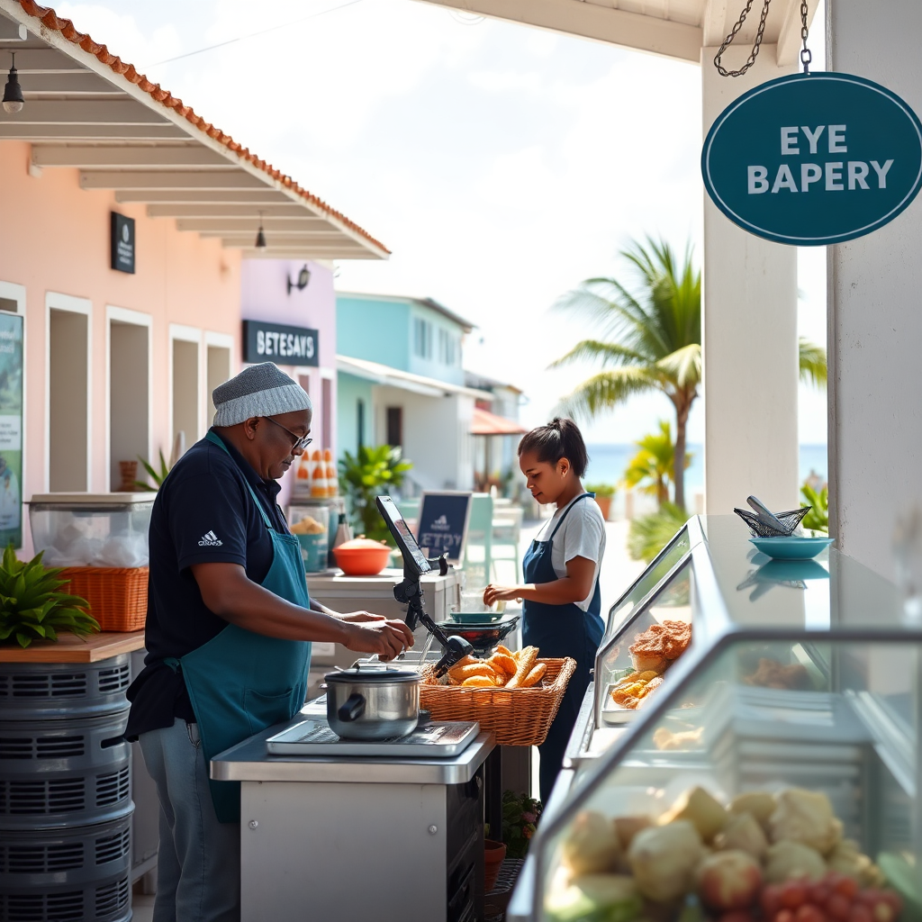 Caribbean small business owner serving customers