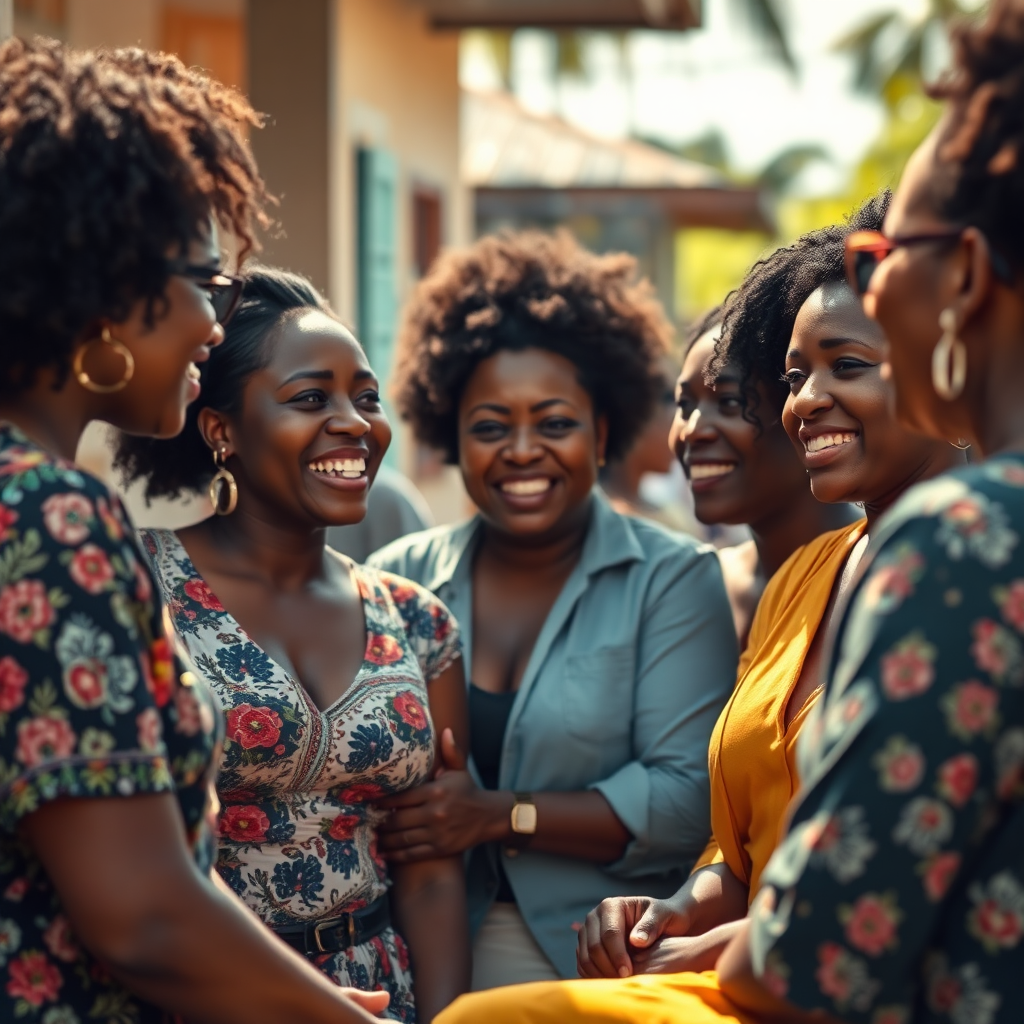 Group of diverse Afro-Caribbean women in a supportive community setting