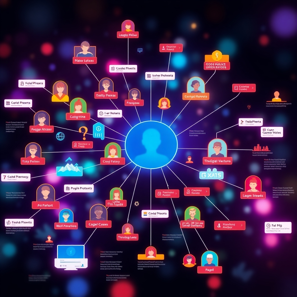 Create an infographic illustrating various digital entities like people, places, and organizations, interconnected by lines depicting relationships. Use bright colors and clear labeling for each entity. Include elements representing search engines analyzing these entities.