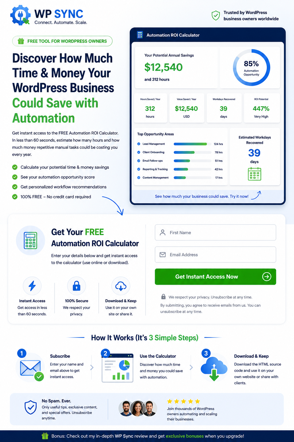 WP Sync Automation ROI Calculator preview