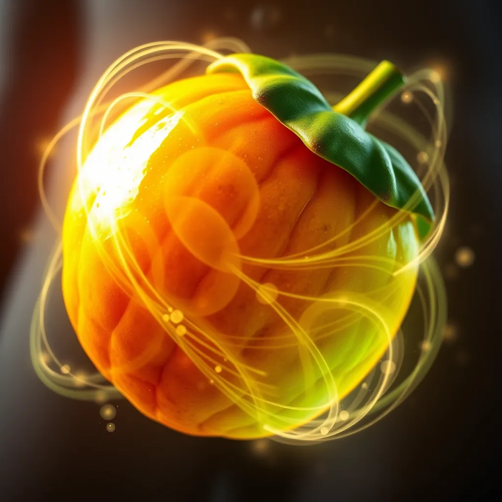 A close-up photo of a vibrant, exotic fruit with a glowing aura, symbolizing its metabolic reset powers. The fruit should be surrounded by swirling energy particles and have a subtle background depicting a body losing weight.