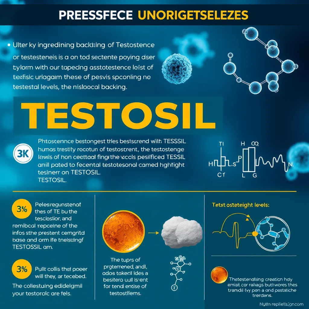 A detailed, infographic-style image highlighting the key ingredients of TESTOSIL and their scientific backing.  Use a clean, minimalist design with bold colors and clear typography.  Include visuals of cells, molecules, and scientific diagrams to illustrate the effects of TESTOSIL on testosterone levels.  The image should be informative and visually appealing, presenting scientific evidence in a compelling and engaging way. Render in high resolution for sharp clarity.