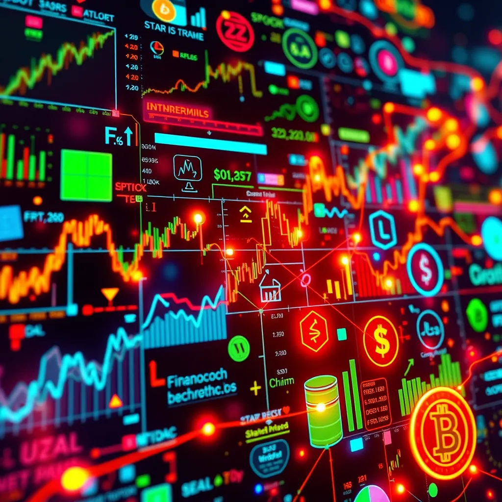 A dynamic and colorful visualization of various asset classes, including charts, graphs, and icons representing stocks, futures, options, commodities, currencies, and crypto, connected by glowing lines, signifying the interconnectedness and potential of trading across markets.