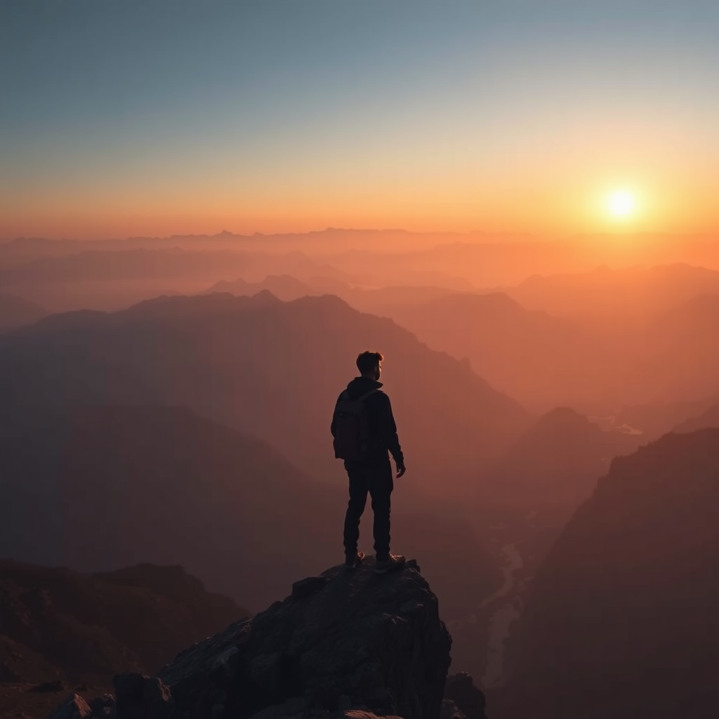 Hiker overlooking mountains