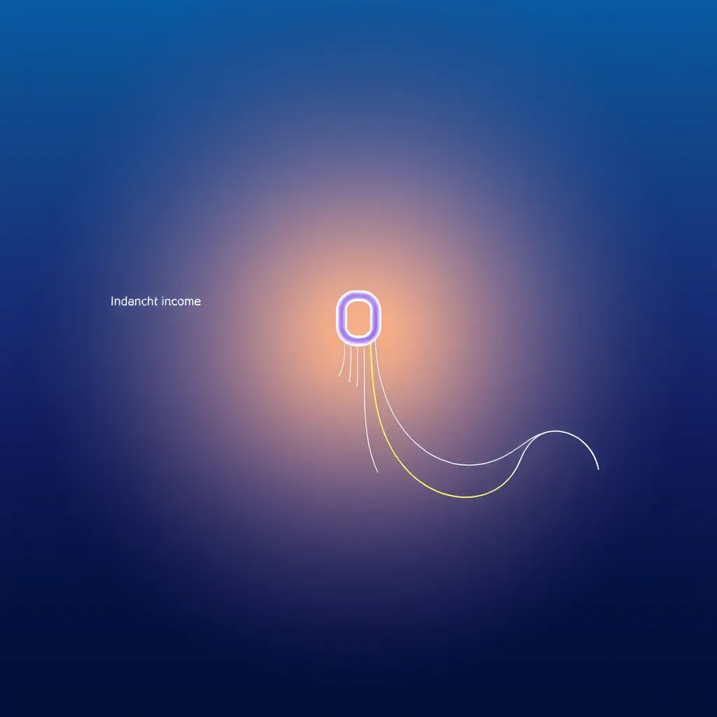A modern, minimalist illustration showing a single link branching out into multiple streams of income: a small stream for low-ticket products, a larger stream for mid-ticket products, a wide stream for high-ticket products, and a continuous, flowing stream for recurring commissions. The background should be a gradient of blue and purple colors, symbolizing opportunity and growth.
