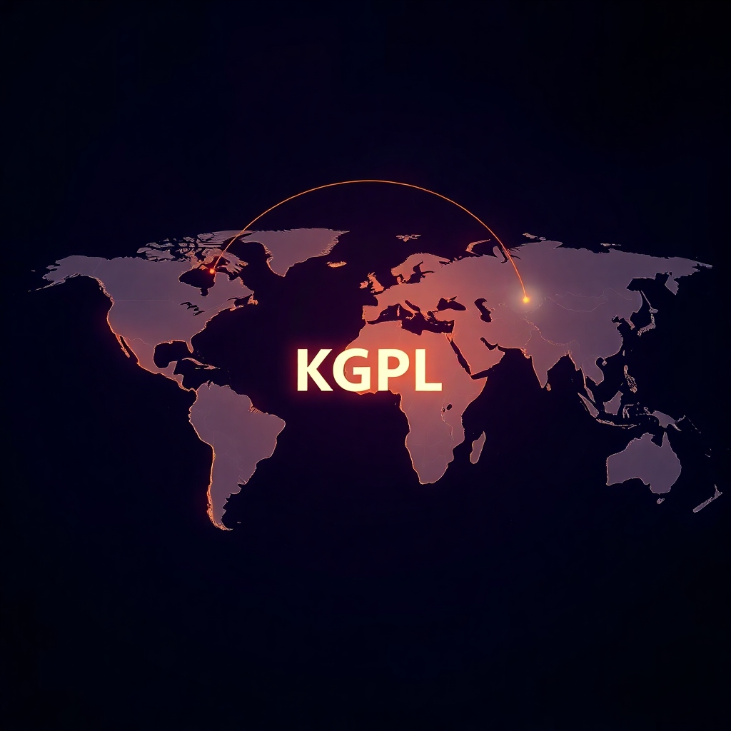 A modern, minimalist image of a world map with interconnected lines representing global trade routes. The lines should converge on a prominent symbol representing KGPL, highlighting its strategic location and reach in the international textile market. Use a vibrant color scheme to represent the dynamism of global trade.