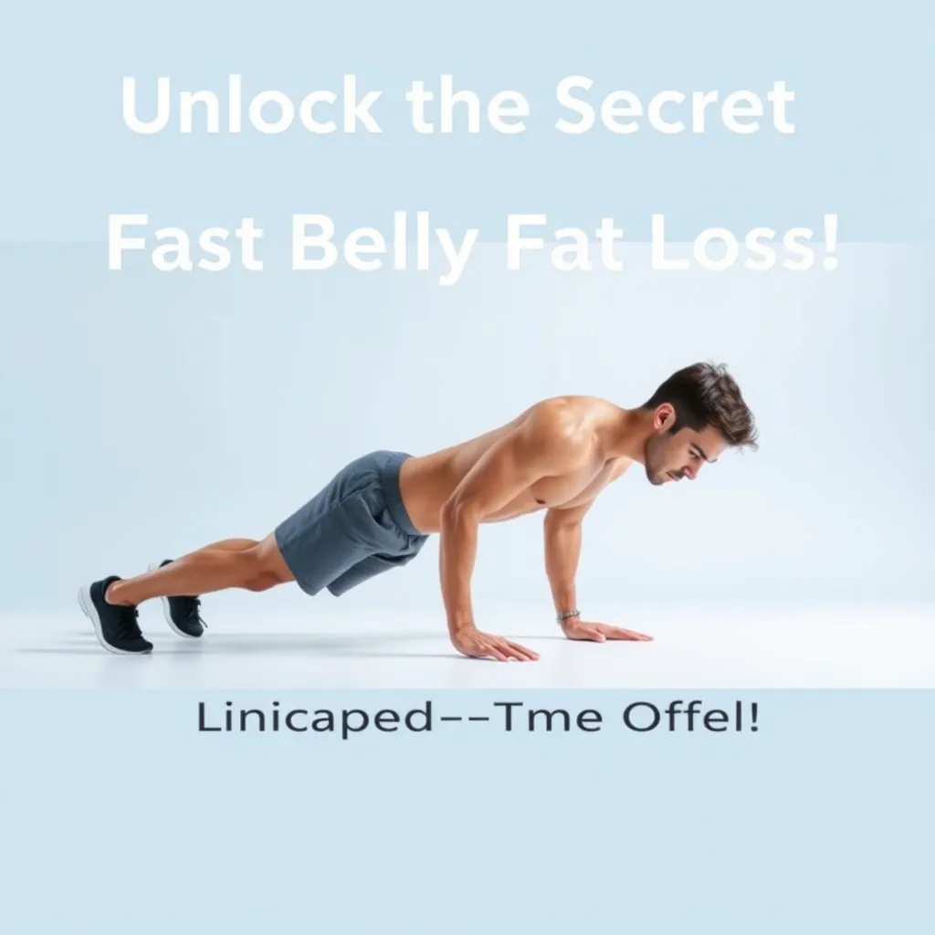 A modern, minimalist website banner with a sleek design. The background should be a gradient of light blue and white. In the foreground, a person is doing a plank exercise, focused on their core muscles. The banner text should be 'Unlock the Secret to Fast Belly Fat Loss: Limited-Time Offer!' in a bold, clean font.