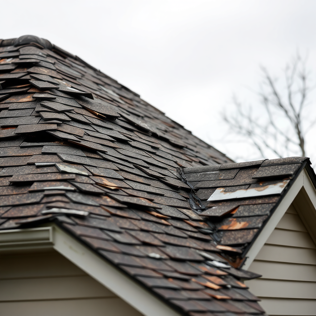 Before: Damaged roof