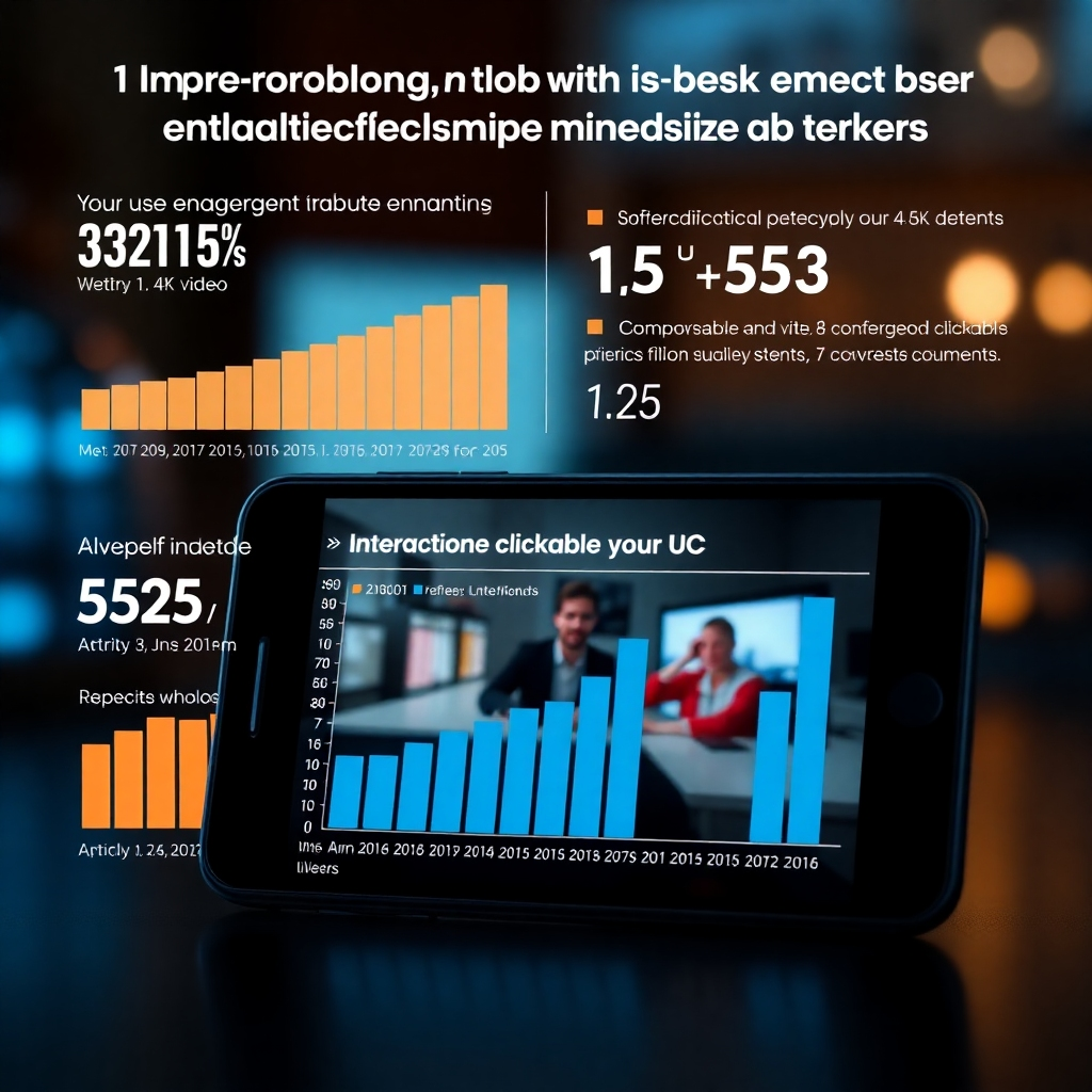 A photorealistic image depicting various metrics and charts showing a significant increase in user engagement and conversion rates after implementing interactive clickable elements in a 4K video.  The background should subtly display a smartphone and tablet showcasing the video.