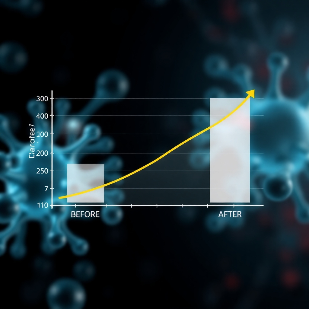 A photorealistic image depicting a stylized graph showcasing a dramatic increase in calorie expenditure. The graph should be clean and easily understandable, with clear labels indicating "before" and "after" using the new method. The background could feature abstract representations of molecules or cells, highlighting the scientific aspect.