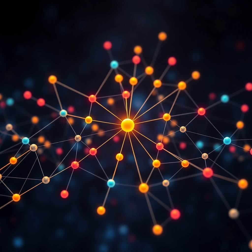 A photorealistic image of a network graph with many interconnected nodes, each representing an income stream, all converging into a central point representing the main tracking link. The nodes should be visually diverse and vibrant, representing a variety of income sources.  The background should be a clean, abstract representation of the internet or a financial market.