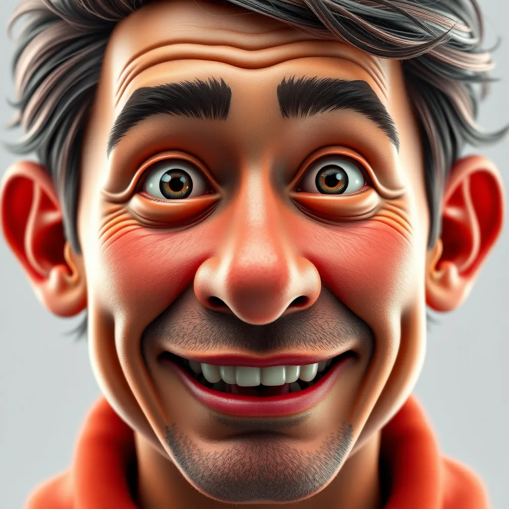 A photorealistic image of a person's face morphed into a cartoon character, with exaggerated features and vibrant colors.  The image should showcase the ability to create unique, personalized characters with Talking PHOTOS AI, emphasizing the transformative power of the technology.