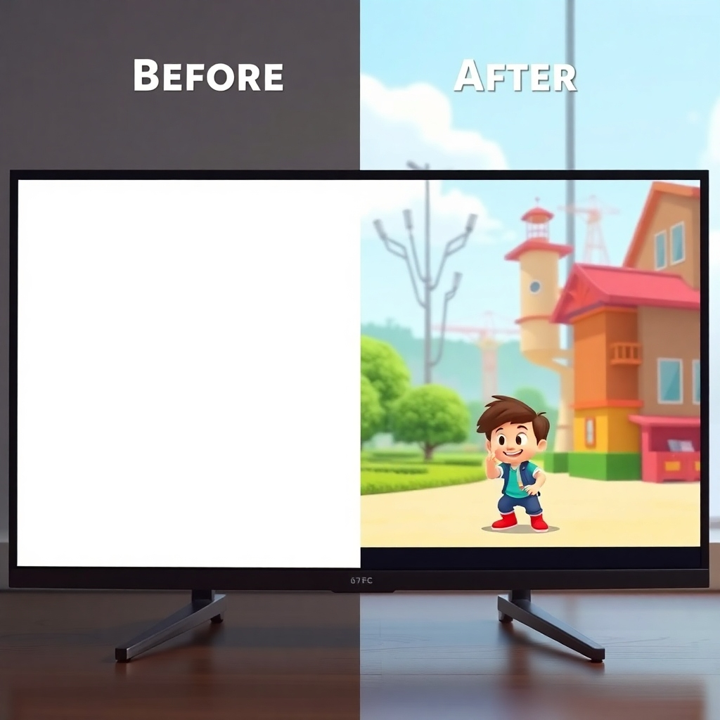 A photorealistic image of a split screen showing the before and after of video creation. The left side shows a simple storyboard sketch, while the right side displays a high-quality, professional-looking AI-generated animated cartoon video with impressive visuals. The image should reflect the transformation from sketch to finished product.