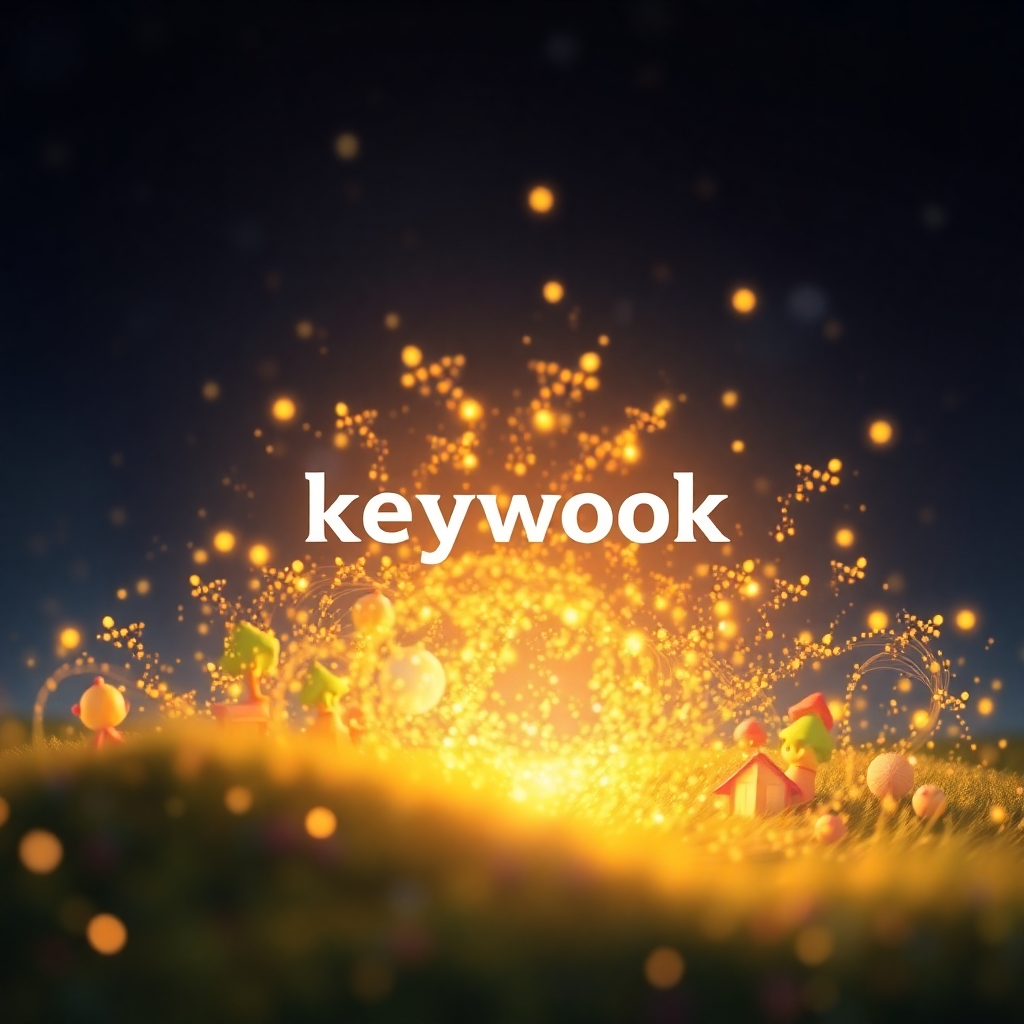 A single keyword floating in the air, surrounded by swirling particles of light that gradually coalesce into a vibrant, animated storybook scene. The keyword is prominently displayed. Magical, ethereal lighting. 4K resolution.