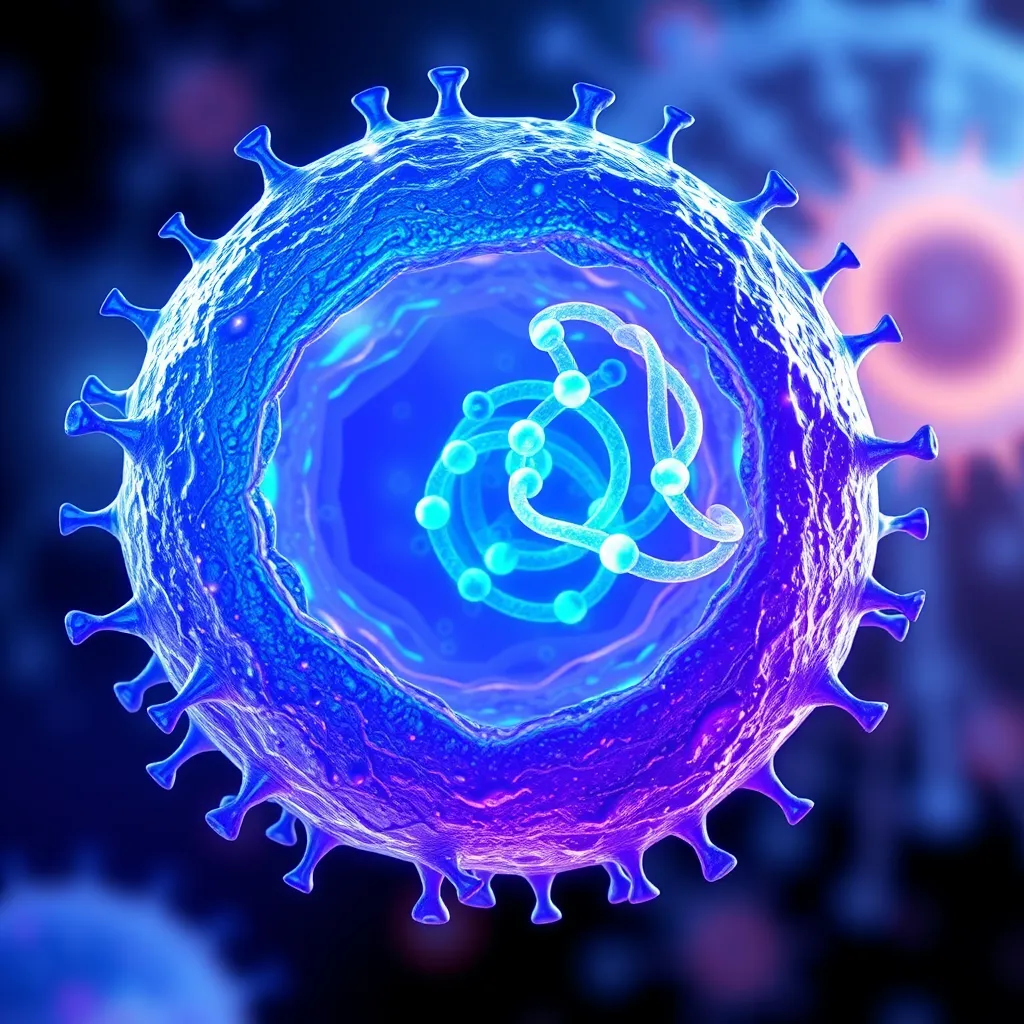 A stylized, scientific illustration depicting a close-up of a human cell, showcasing the activation of fat-burning enzymes within the mitochondria. The cell is rendered in a vibrant blue and purple color palette, with a pulsating effect to symbolize energy and activation. The fat-burning enzymes are represented as glowing, swirling particles, flowing within the cell's interior. The background is a blurred, abstract representation of cellular structures, creating a sense of depth and complexity. Render the image with a dynamic and vibrant color palette, employing a blend of realism and stylized elements. Capture the scientific detail while maintaining an artistic aesthetic, emphasizing the beauty and wonder of cellular processes.