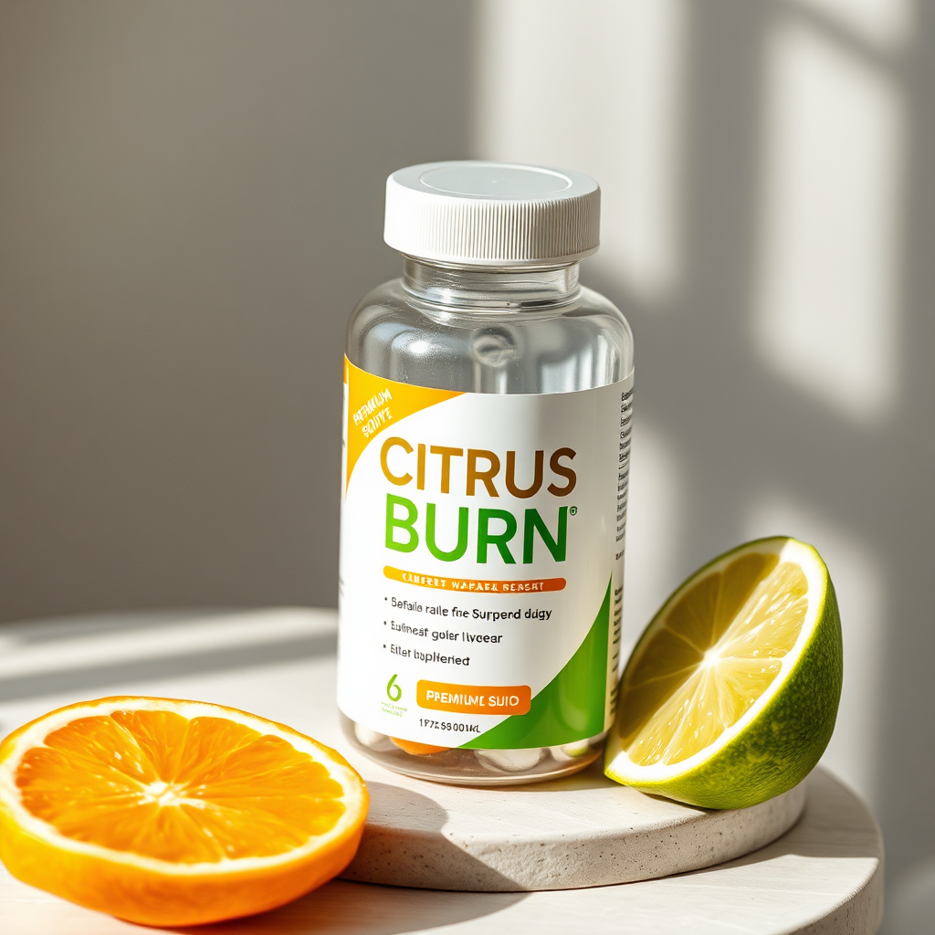 Citrus Burn supplement bottle with fresh citrus slices
