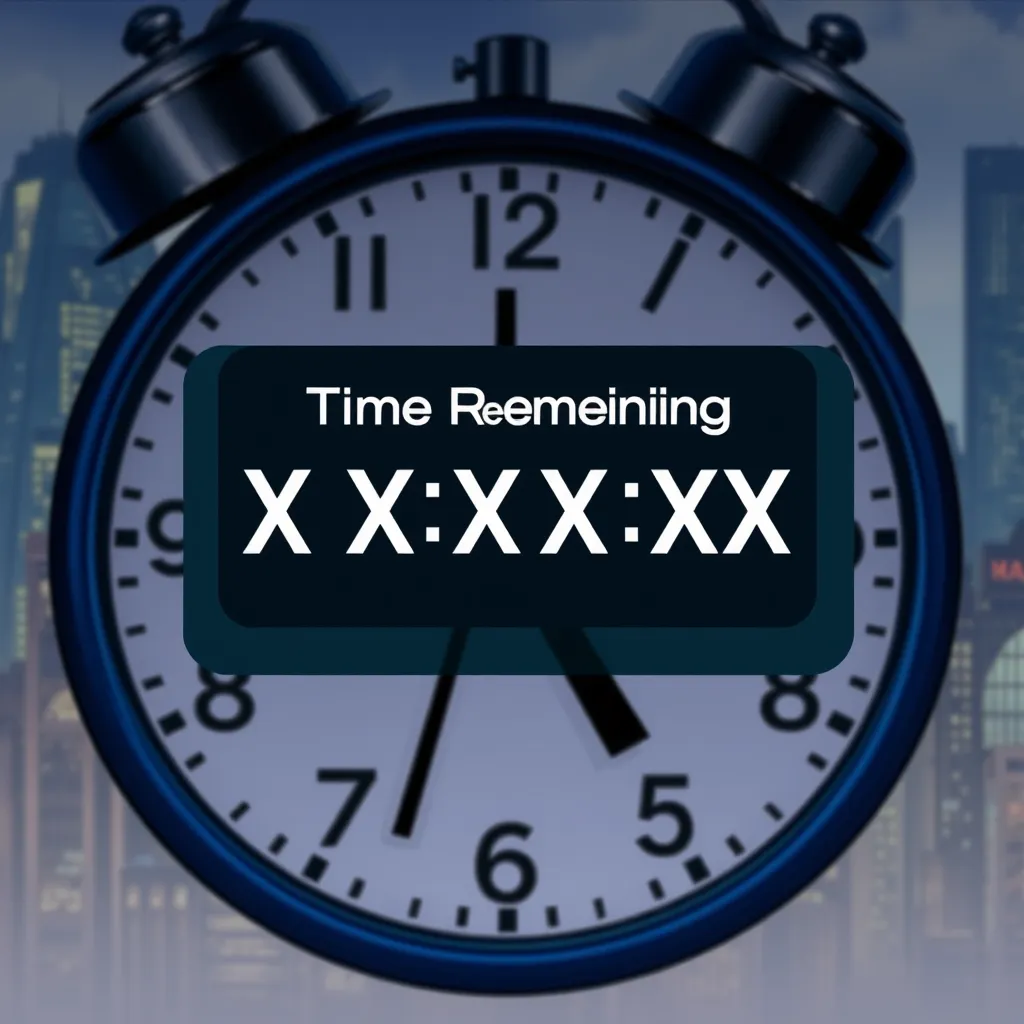 A photorealistic image of a countdown timer with 'Time Remaining: XX:XX:XX' displayed prominently. The background could be a cityscape with a large, digital clock overlayed, emphasizing the time-sensitive nature of the offer.