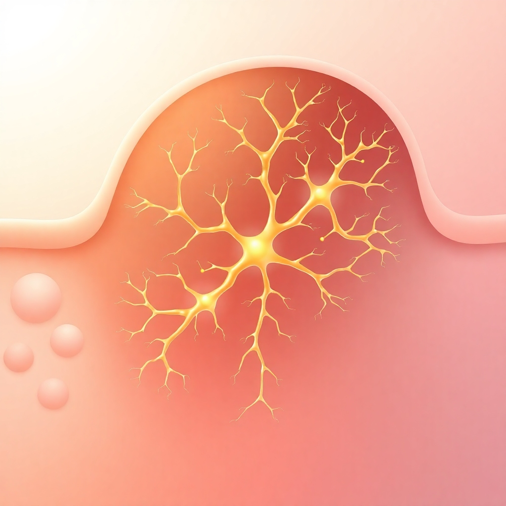 Illustration of a healthy collagen network within the skin, visualizing its role in maintaining skin elasticity and smoothness. Use a color palette of warm tones and soft gradients. Style reference: Scientific diagram with an artistic touch.